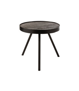 Ruf Industry - Table basse - ronde - dia 46cm - bois de manguier - anthracite - anneau métallique