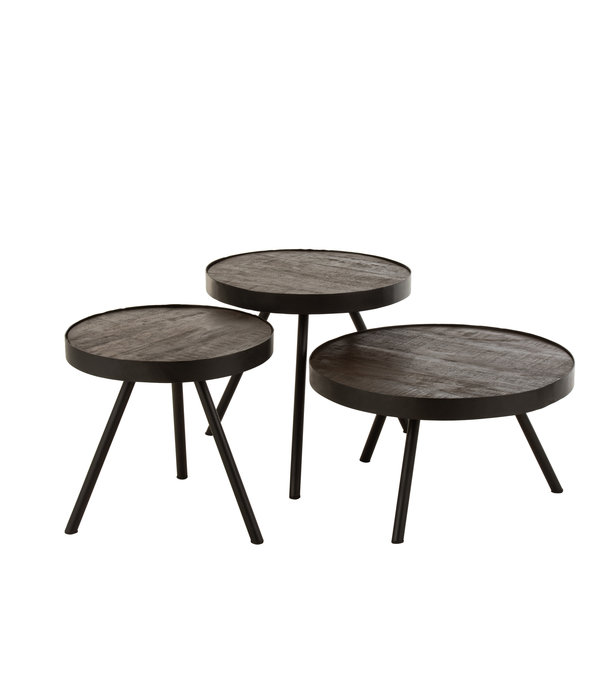 Duverger® Ruf Industry - Table basse - ronde - dia 60cm - bois de manguier - anthracite - anneau métallique