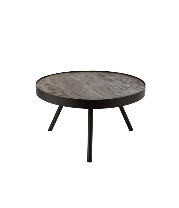 Duverger® Ruf Industry - Table basse - ronde - dia 60cm - bois de manguier - anthracite - anneau métallique