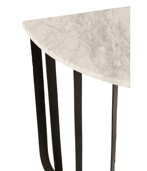 Duverger® Marble - Sidetable - halfrond 92cm - marmer - wit - unieke schakering - frame - zwart staal