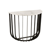 Marble - Sidetable - halfrond 92cm - marmer - wit - unieke schakering - frame - zwart staal