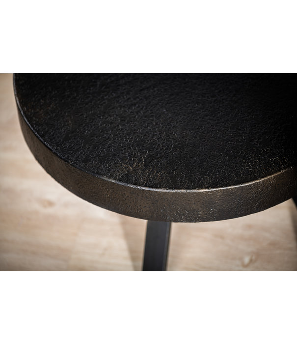 Duverger® Volcano - Salontafel - rond - dia 58cm - lava metaal - vintage zwart - 4 design poten staal