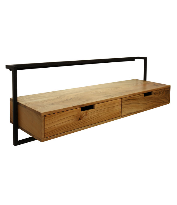 Duverger® Floating - TV-meubel - 2 lades - massief acacia - naturel - metalen frame - zwart