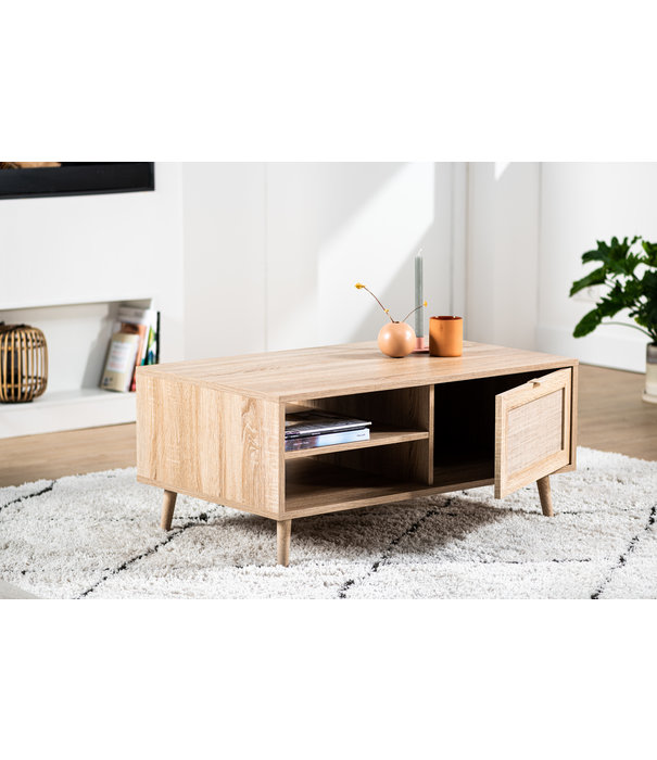 Duverger® Cosy Scandinavian - Table basse - 1 porte - 2 alcôves - MDF avec mélamine - lin texturé deco