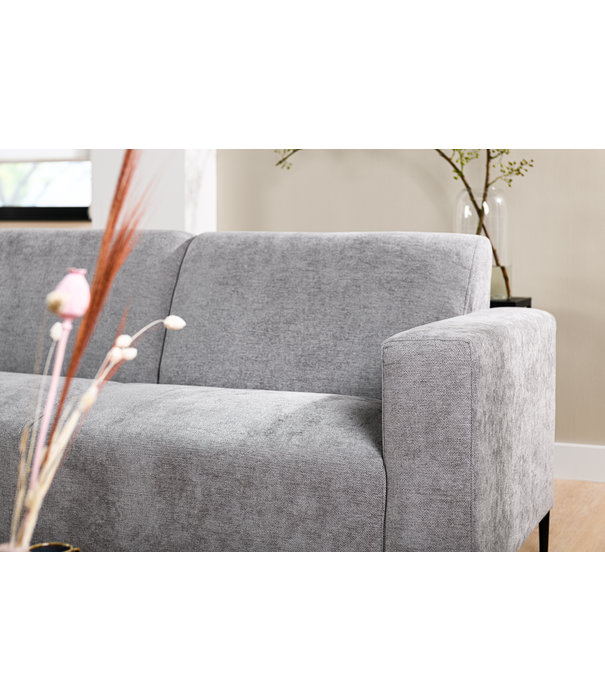 Duverger® Chiné - Canapé - canapé 3 places - chaise longue gauche - gris moucheté - tissu polyester à assise souple - pieds en acier - noir