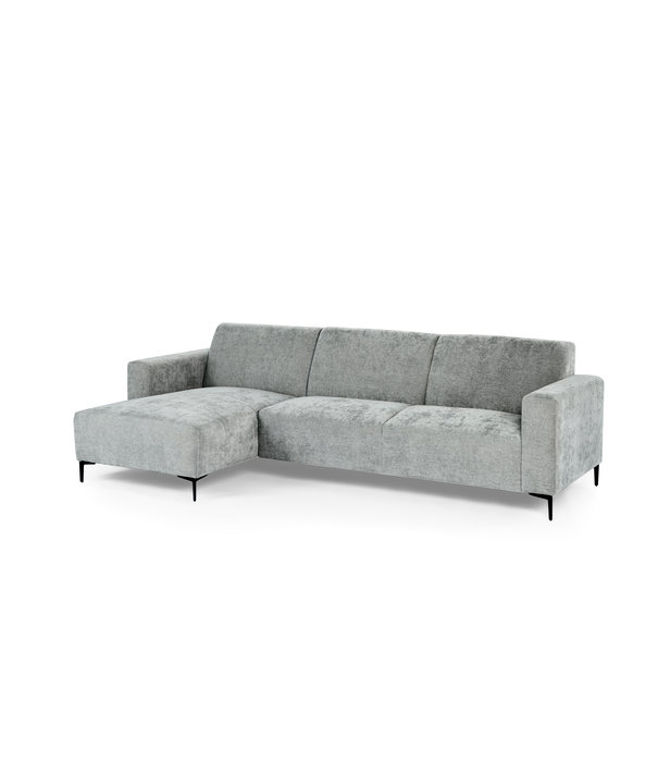 Duverger® Chiné - Canapé - canapé 3 places - chaise longue gauche - gris moucheté - tissu polyester à assise souple - pieds en acier - noir