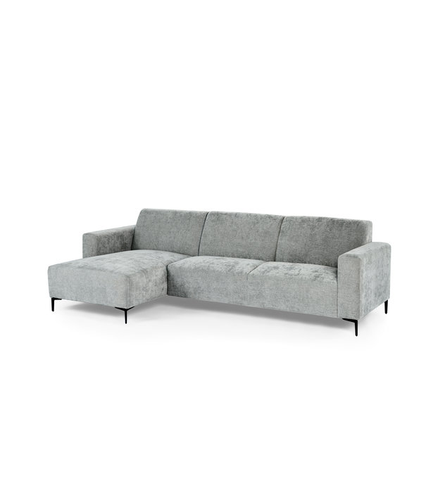 Duverger® Chiné - Sofa - 3-Sitzer Sofa - Chaiselongue links - grau gesprenkelt - weich sitzender Polyesterstoff - Stahlbeine – schwarz