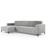 Chiné - Canapé - canapé 3 places - chaise longue gauche - gris moucheté - tissu polyester à assise souple - pieds en acier - noir