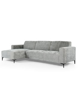 Chiné - Canapé - canapé 3 places - chaise longue gauche - gris moucheté - tissu polyester à assise souple - pieds en acier - noir