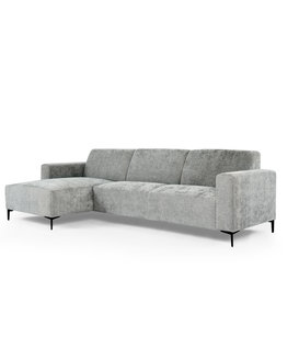 Chiné - Sofa - 3-Sitzer Sofa - Chaiselongue links - grau gesprenkelt - weich sitzender Polyesterstoff - Stahlbeine – schwarz