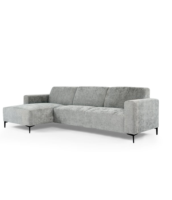 Duverger® Chiné - Canapé - canapé 3 places - chaise longue gauche - gris moucheté - tissu polyester à assise souple - pieds en acier - noir