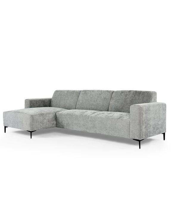 Duverger® Chiné - Sofa - 3-Sitzer Sofa - Chaiselongue links - grau gesprenkelt - weich sitzender Polyesterstoff - Stahlbeine – schwarz