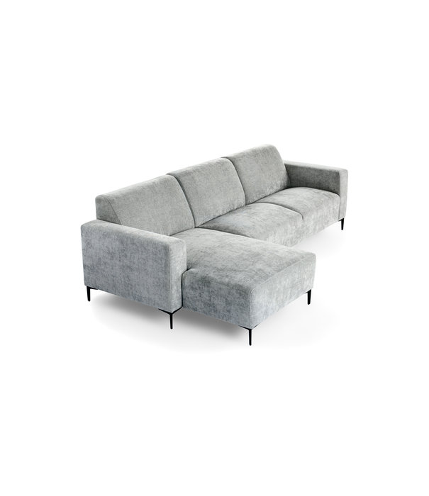 Duverger® Chiné - Sofa - 3-zit bank - chaise longue links - grijs gespikkeld - zacht zittende polyester stof - stalen pootjes - zwart