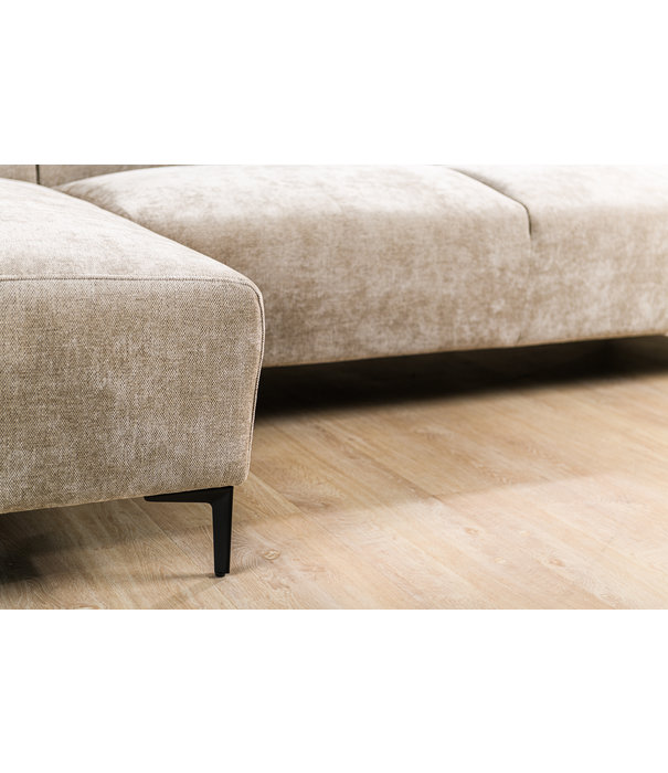 Duverger® Chiné - Canapé - canapé 3 places - chaise longue gauche - taupe moucheté - tissu polyester à assise souple - pieds en acier - noir