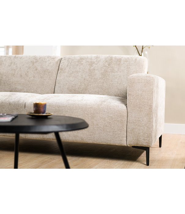 Duverger® Chiné - Canapé - canapé 3 places - chaise longue gauche - taupe moucheté - tissu polyester à assise souple - pieds en acier - noir