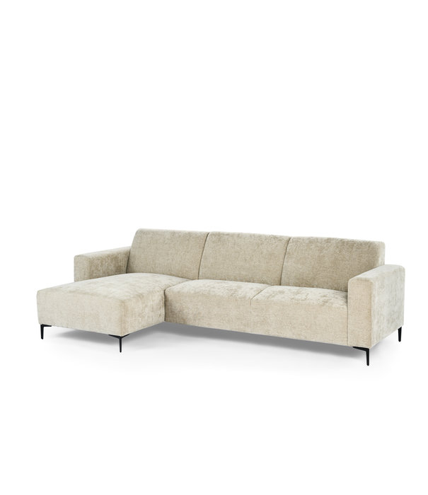 Duverger® Chiné - Sofa - 3-zit bank - chaise longue links - taupe gespikkeld - zacht zittende polyester stof - stalen pootjes - zwart