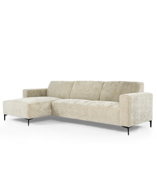Chiné - Sofa - 3-Sitzer-Sofa - Chaiselongue links - taupe gesprenkelt - weiches Polyestergewebe - Stahlbeine – schwarz