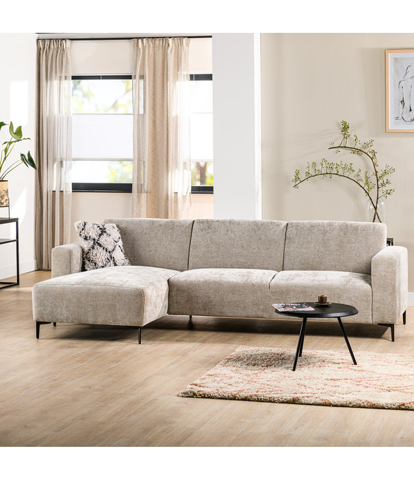 Duverger® Chiné - Sofa - 3-Sitzer-Sofa - Chaiselongue links - taupe gesprenkelt - weiches Polyestergewebe - Stahlbeine – schwarz