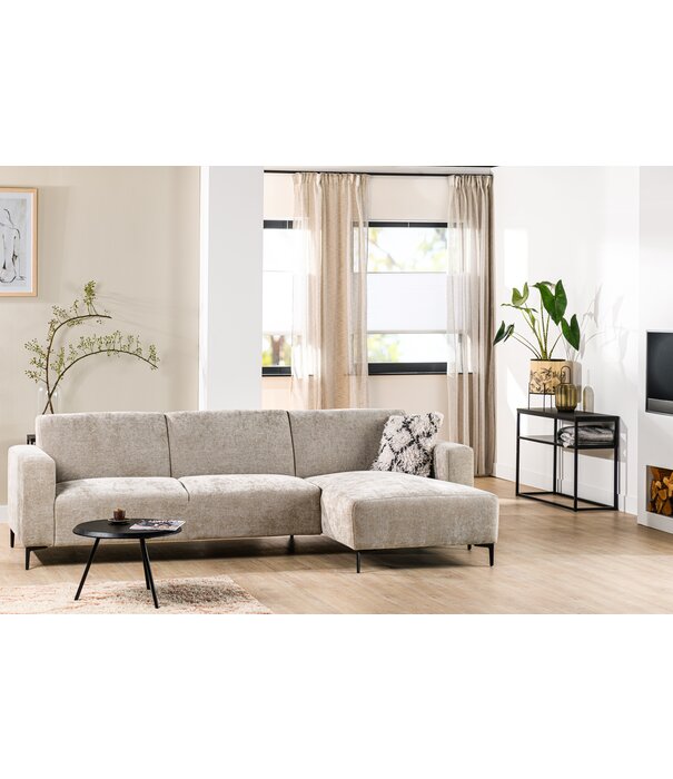 Duverger® Chiné - Sofa - 3-Sitzer-Sofa - Chaiselongue rechts - taupe gesprenkelt - weiches Polyestergewebe - Stahlbeine – schwarz