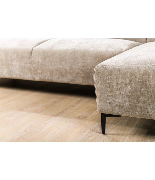 Duverger® Chiné - Canapé - canapé 3 places - chaise longue droite - taupe moucheté - tissu polyester à assise souple - pieds en acier - noir