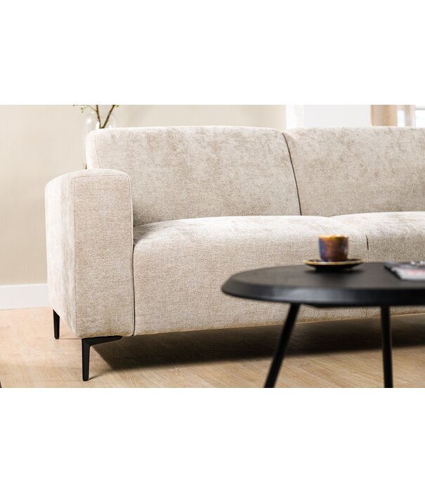 Duverger® Chiné - Canapé - canapé 3 places - chaise longue droite - taupe moucheté - tissu polyester à assise souple - pieds en acier - noir