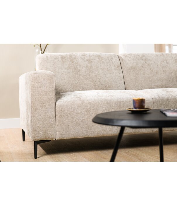 Duverger® Chiné - Sofa - 3-zit bank - chaise longue rechts - taupe gespikkeld - zacht zittende polyester stof - stalen pootjes - zwart