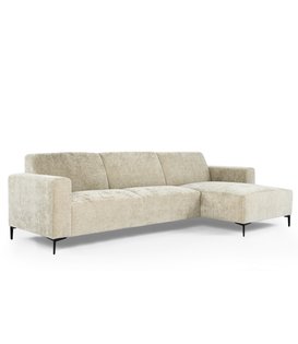 Chiné - Sofa - 3-zit bank - chaise longue rechts - taupe gespikkeld - zacht zittende polyester stof - stalen pootjes - zwart