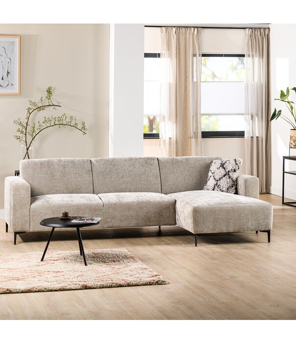 Duverger® Chiné - Sofa - 3-Sitzer-Sofa - Chaiselongue rechts - taupe gesprenkelt - weiches Polyestergewebe - Stahlbeine – schwarz