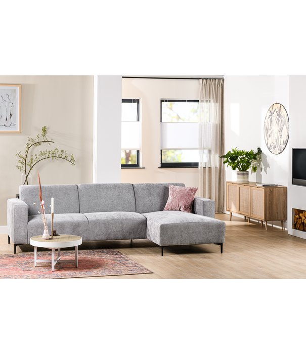 Duverger® Chiné - Sofa - 3-Sitzer Sofa - Chaiselongue rechts - grau gesprenkelt - weich sitzender Polyesterstoff - Stahlbeine – schwarz