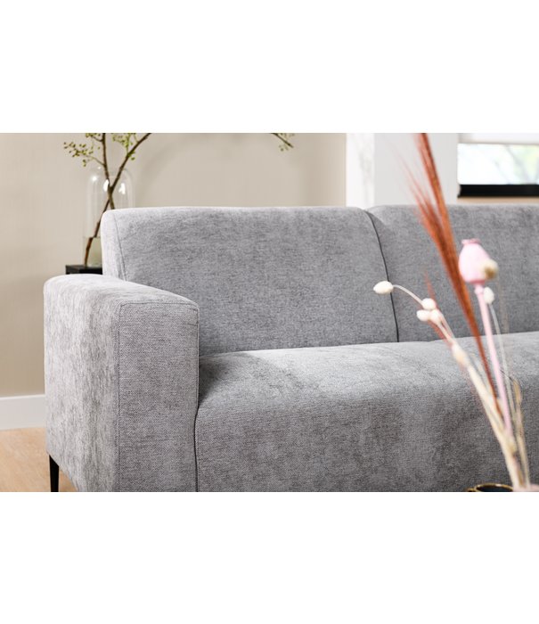 Duverger® Chiné - Canapé - canapé 3 places - chaise longue droite - gris moucheté - tissu polyester à assise souple - pieds en acier - noir