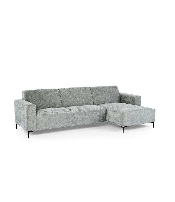 Duverger® Chiné - Canapé - canapé 3 places - chaise longue droite - gris moucheté - tissu polyester à assise souple - pieds en acier - noir