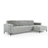 Chiné - Canapé - canapé 3 places - chaise longue droite - gris moucheté - tissu polyester à assise souple - pieds en acier - noir