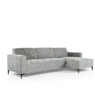 Chiné - Canapé - canapé 3 places - chaise longue droite - gris moucheté - tissu polyester à assise souple - pieds en acier - noir