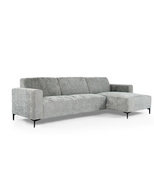 Chiné - Sofa - 3-zit bank - chaise longue rechts - grijs gespikkeld - zacht zittende polyester stof - stalen pootjes - zwart