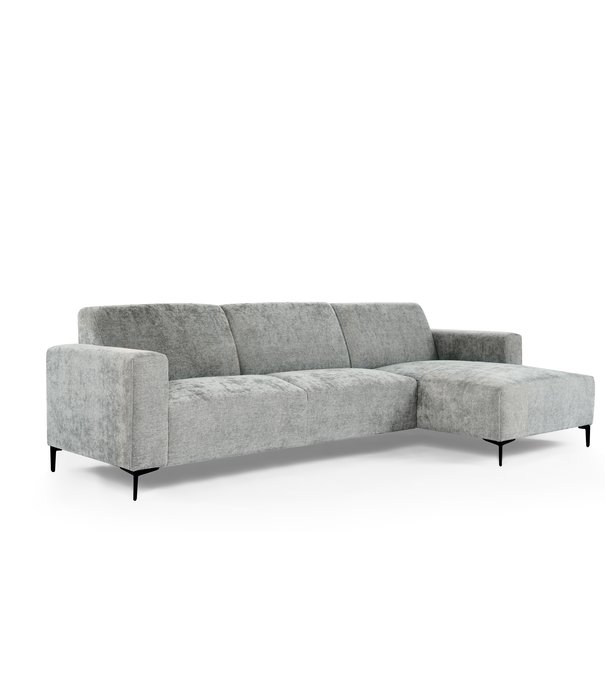 Duverger® Chiné - Canapé - canapé 3 places - chaise longue droite - gris moucheté - tissu polyester à assise souple - pieds en acier - noir