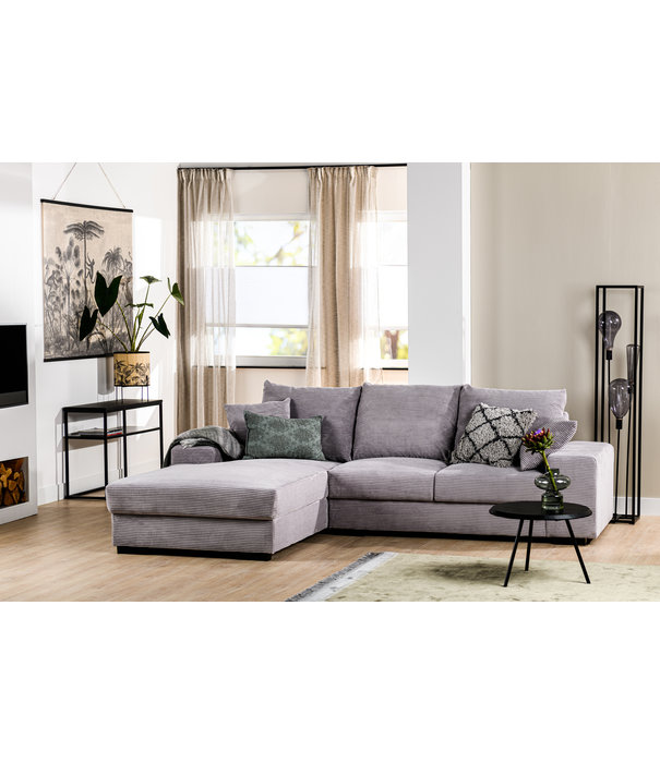 Duverger® Ribbed - Sofa - 3-zit bank - chaise longue links - grijs - zacht zittende geribbelde stof - kunststof pootjes - zwart