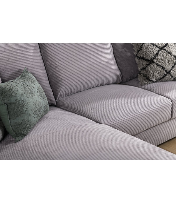 Duverger® Ribbed - Sofa - 3-zit bank - chaise longue links - grijs - zacht zittende geribbelde stof - kunststof pootjes - zwart