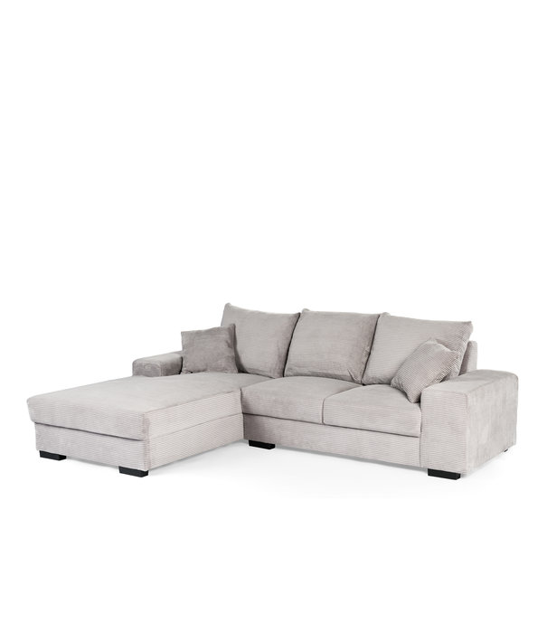 Duverger® Ribbed - Sofa - 3-zit bank - chaise longue links - grijs - zacht zittende geribbelde stof - kunststof pootjes - zwart
