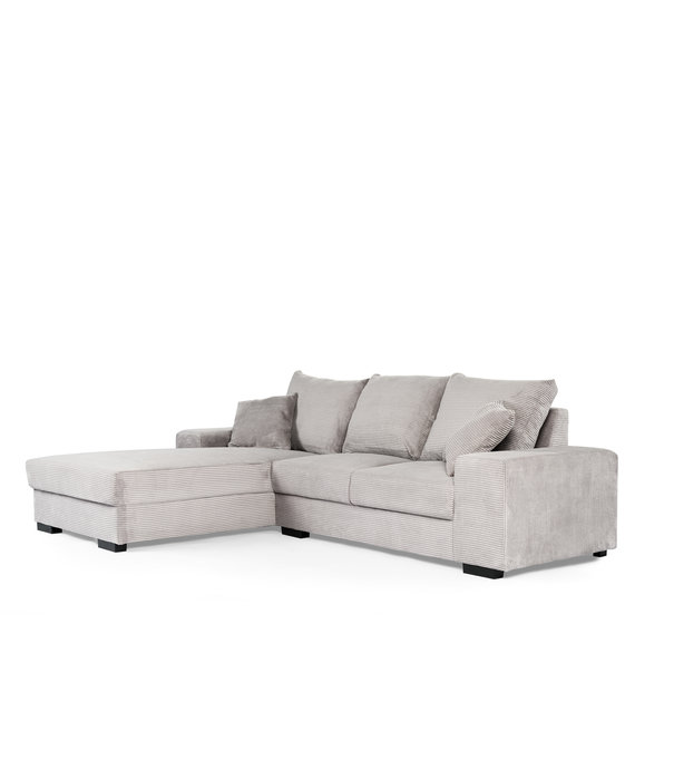 Duverger® Ribbed - Sofa - 3-zit bank - chaise longue links - grijs - zacht zittende geribbelde stof - kunststof pootjes - zwart