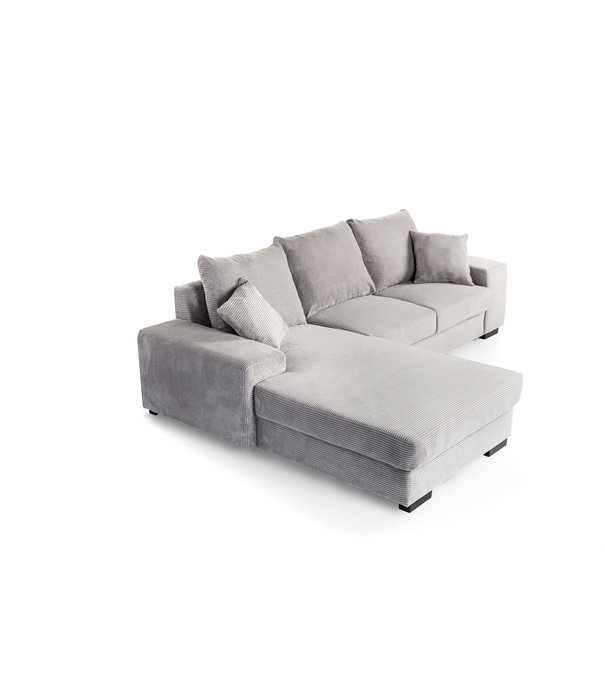 Duverger® Ribbed - Sofa - 3-zit bank - chaise longue links - grijs - zacht zittende geribbelde stof - kunststof pootjes - zwart