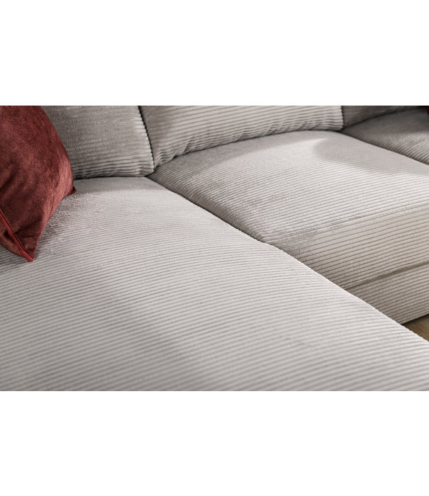 Duverger® Ribbed - Sofa - 3-zit bank - chaise longue links - ecru - zacht zittende geribbelde stof - kunststof pootjes - zwart