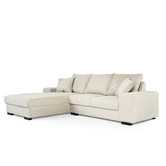 Ribbed - Sofa - 3-zit bank - chaise longue links - ecru - zacht zittende geribbelde stof - kunststof pootjes - zwart