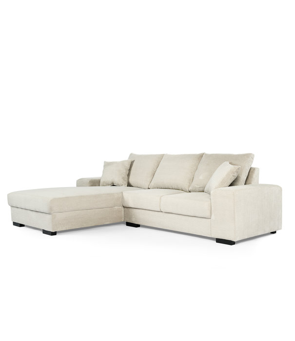 Duverger® Ribbed - Sofa - 3-zit bank - chaise longue links - ecru - zacht zittende geribbelde stof - kunststof pootjes - zwart