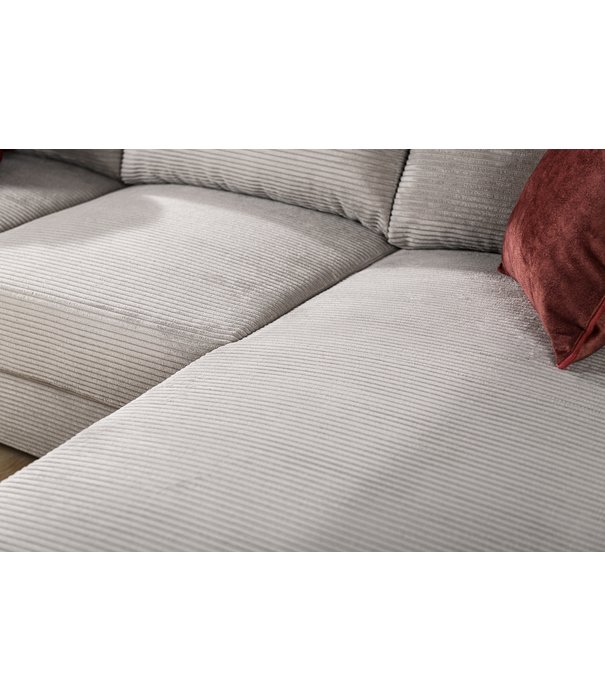 Duverger® Ribbed - Canapé - canapé 3 places - chaise longue droite - écru - tissu côtelé soft seating - pieds en plastique - noir