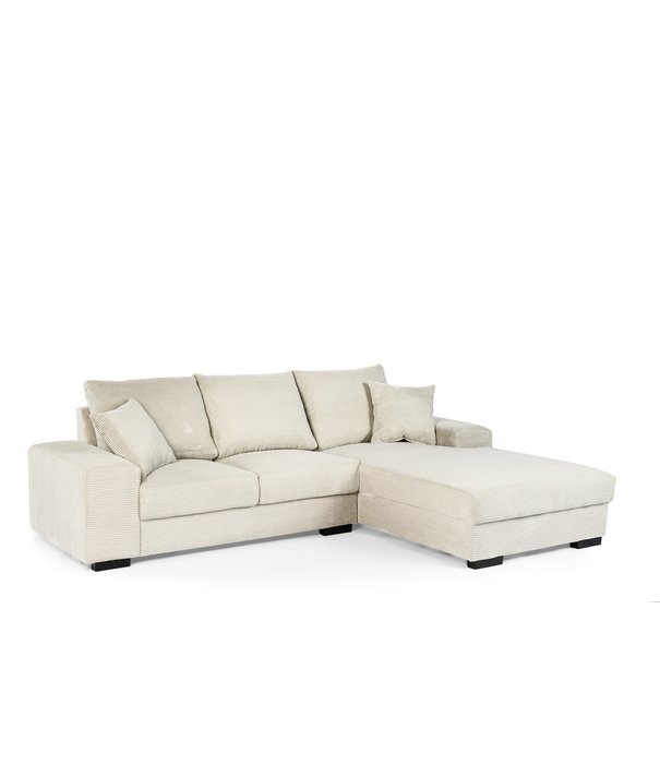 Duverger® Ribbed - Sofa - 3-zit bank - chaise longue rechts - ecru - zacht zittende geribbelde stof - kunststof pootjes - zwart