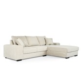 Ribbed - Sofa - 3-zit bank - chaise longue rechts - ecru - zacht zittende geribbelde stof - kunststof pootjes - zwart