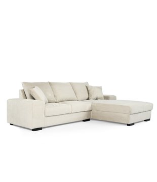 Ribbed - Sofa - 3-Sitzer-Sofa - Chaiselongue rechts - ecru - weicher Sitzrippenstoff - Kunststofffüße – schwarz