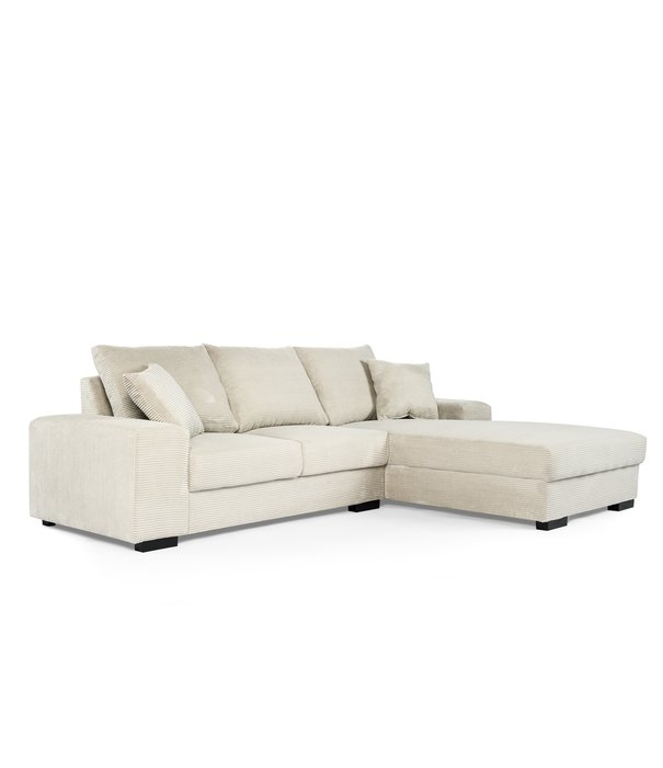 Duverger® Ribbed - Sofa - 3-Sitzer-Sofa - Chaiselongue rechts - ecru - weicher Sitzrippenstoff - Kunststofffüße – schwarz