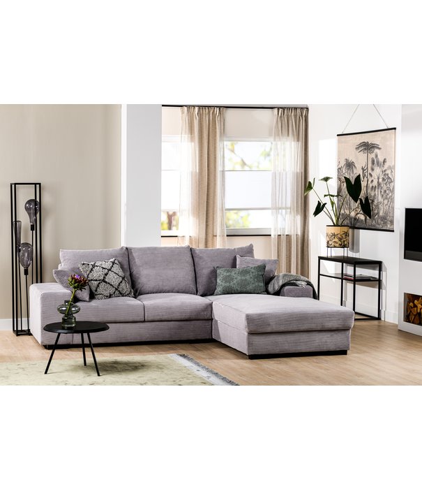 Duverger® Ribbed - Sofa - 3-Sitzer-Sofa - Chaiselongue rechts - grau - weicher Sitzrippenstoff - Kunststofffüße – schwarz