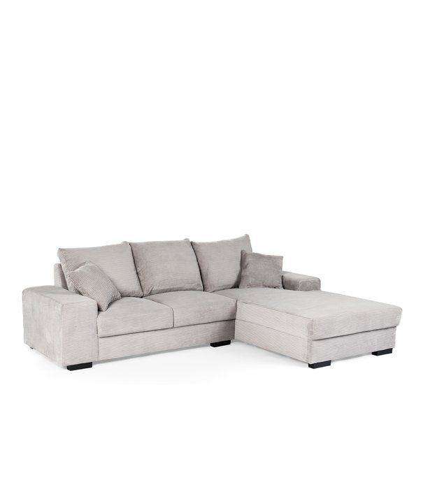 Duverger® Ribbed - Canapé - canapé 3 places - chaise longue droite - gris - tissu côtelé soft seating - pieds en plastique - noir